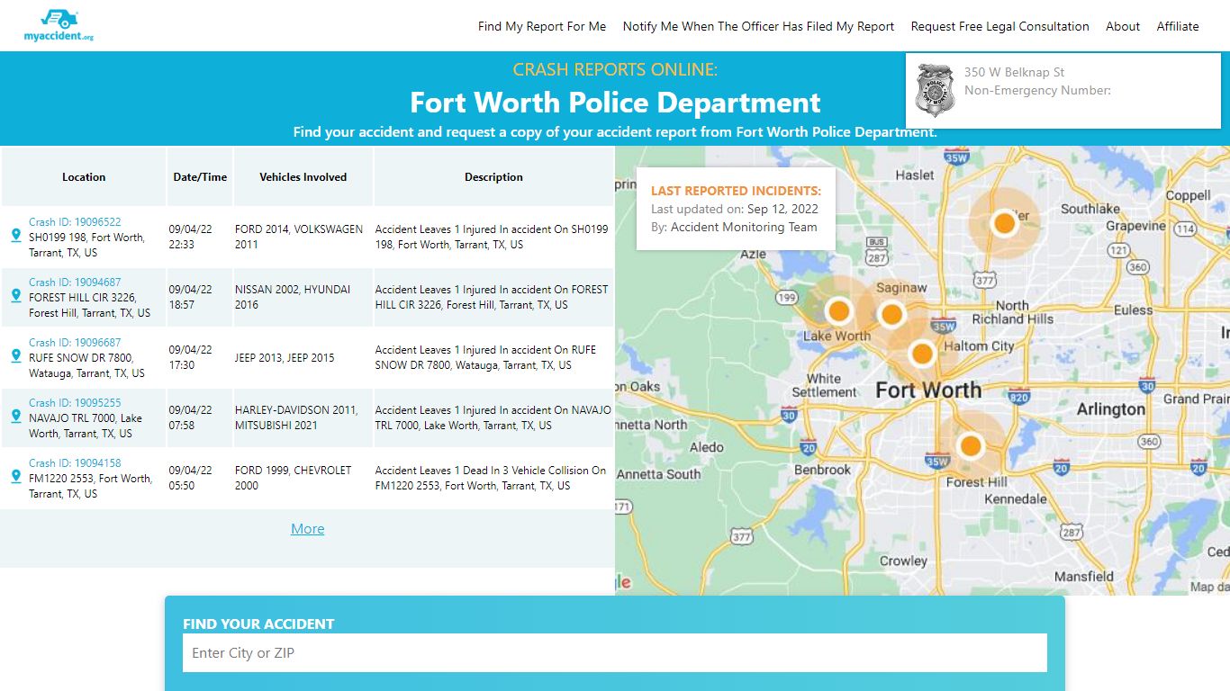 Online Crash Reports for Fort Worth Police Department - MyAccident.org